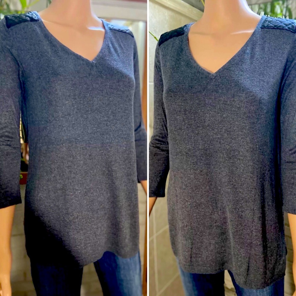 🔥NWT🔥Dark Gray Sweater w/ Faux Leather Shoulders
